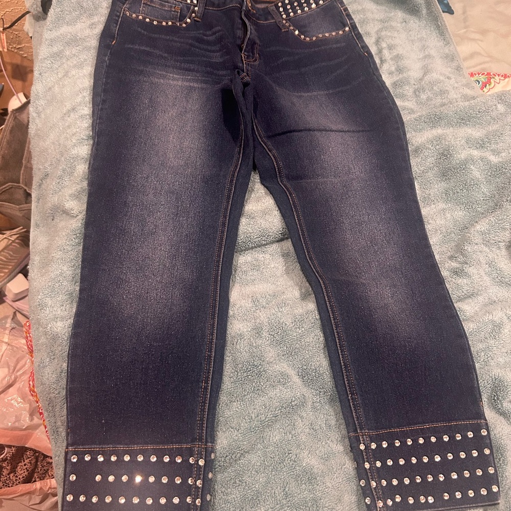 Hydraulic Dark Blue Studded Ankle Jeans